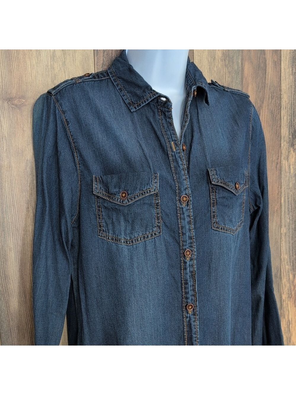 Blue Age Jeans USA Long Sleeve Denim Shirt Dress S F107